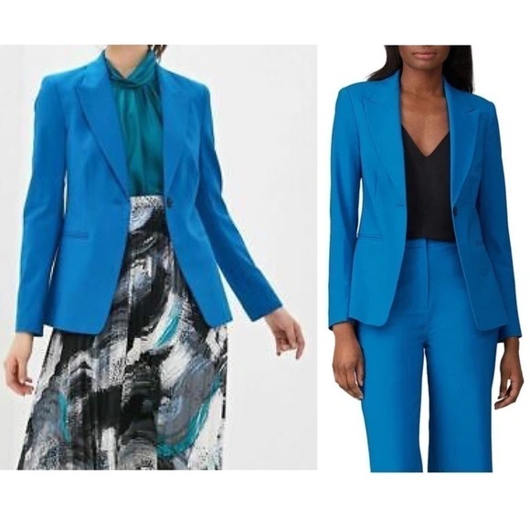 DIANE VON FURSTENBERG Ocean Blue Stretch Wool Single Button Tailored Blazer 12 - Picture 6 of 12